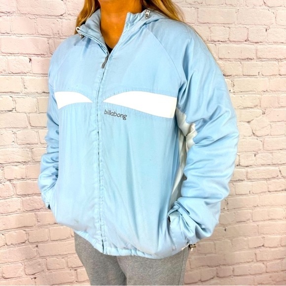Billabong Jackets & Blazers - 𝅺Billabong women’s ski jacket coat baby blue white surf beach coastal large